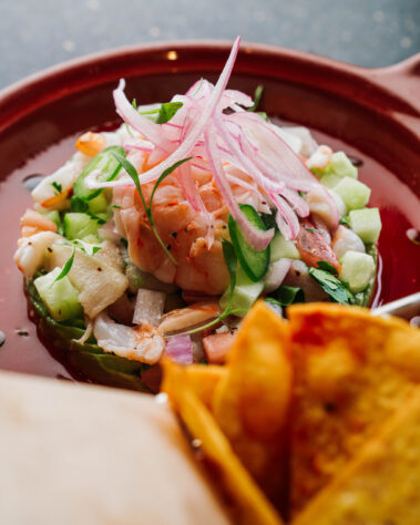 Citrus Ceviche de Gambas y Bacalao closeup