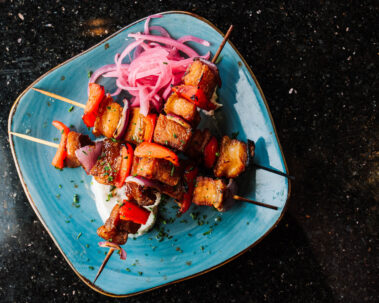 Crispy Pork Belly Skewers