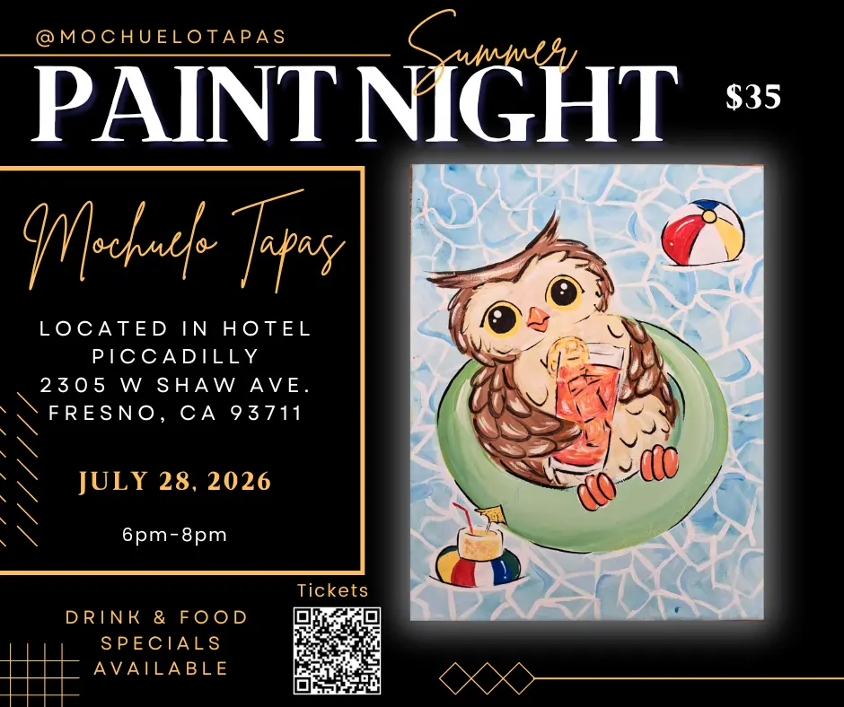Mochuelo- July 28- FB Mochuelo Summer Paint Night for $35 Located in the Hotel Piccadilly July 28th from 6-8pm with drink and food specials available