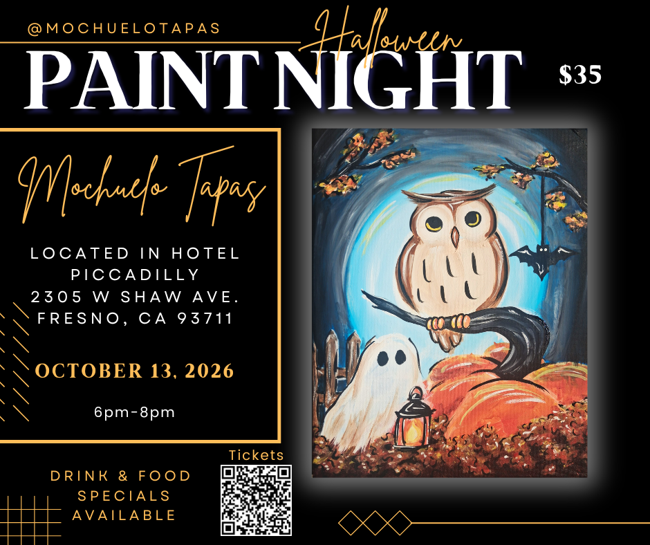 Mochuelo- Oct 13- FB Halloween Paint Night at Mochuelo Tapas October 11th from 6-8pm with food and drink specials available